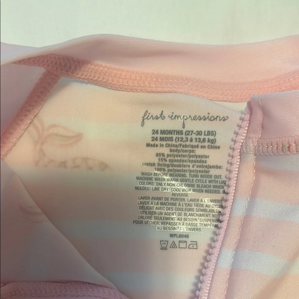 First Impressions Pink and White Striped Rashguard Set